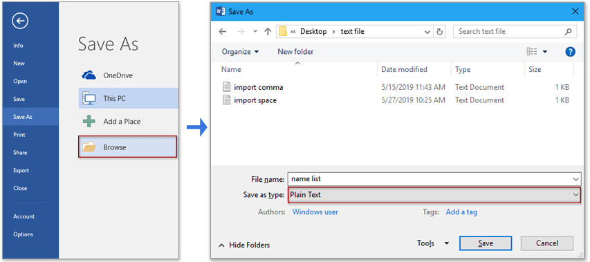 Chuyển từ word sang Excel bằng tính năng Save As